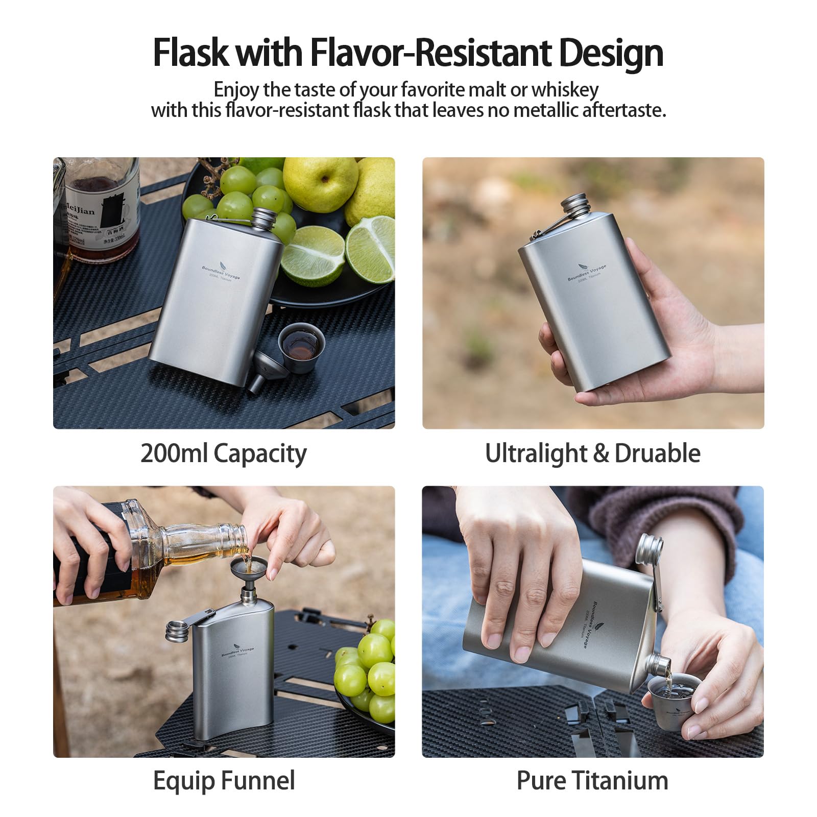 iBasingo 200ml titanium flask weighs 69g