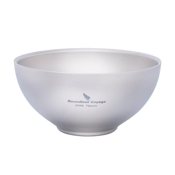 iBasingo 260ml titanium double-wall bowl front view for easy camping transport