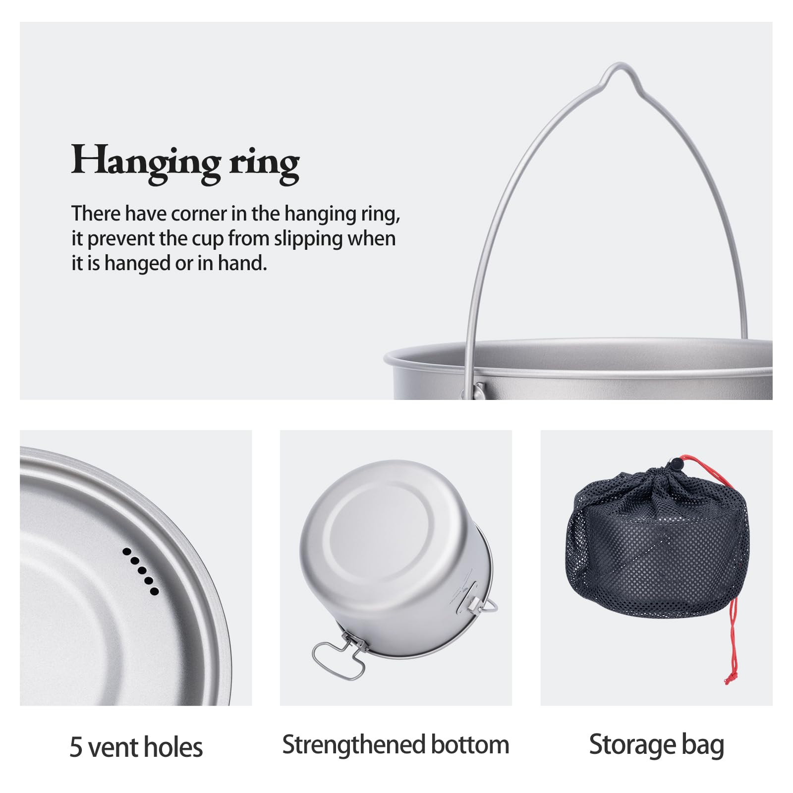 iBasingo 2900ml titanium pot with lid, great for family-style camping meals.