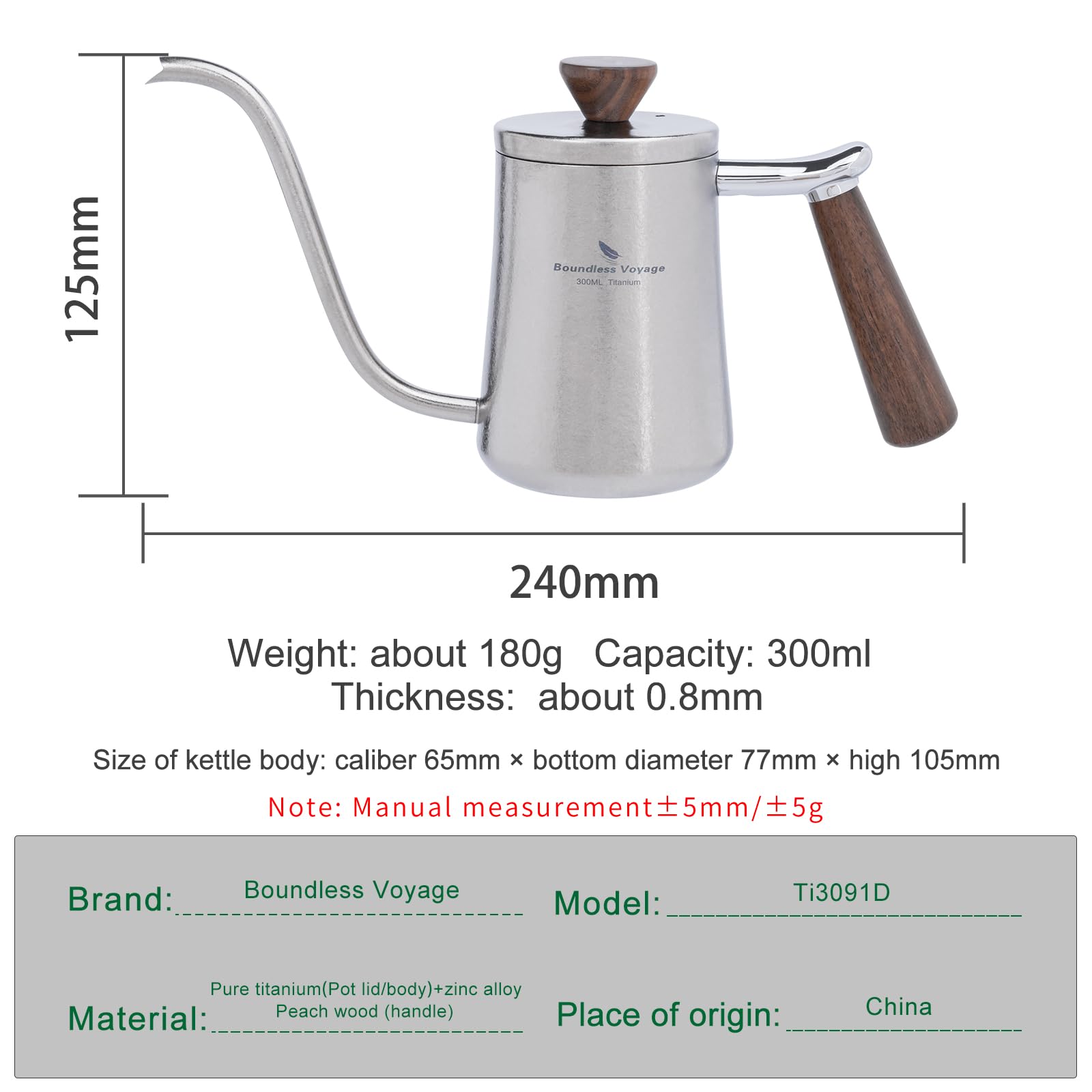 iBasingo gooseneck kettle with wood handle for a cool, comfortable grip