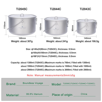 ibasingo 1950ml titanium pot with lid for small groups
