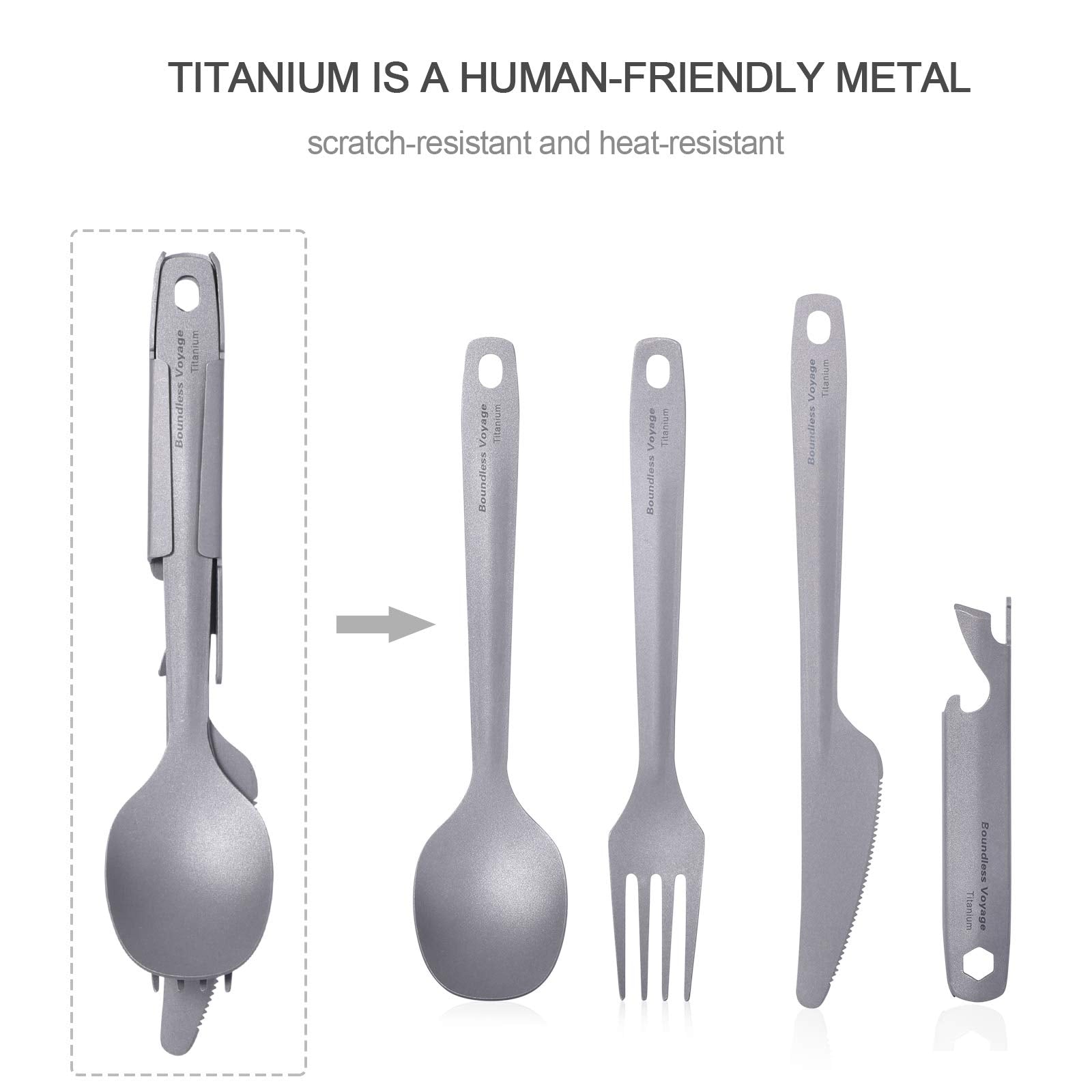 iBasingo 4-in-1 bottle opener integrated with cutlery for streamlined packing