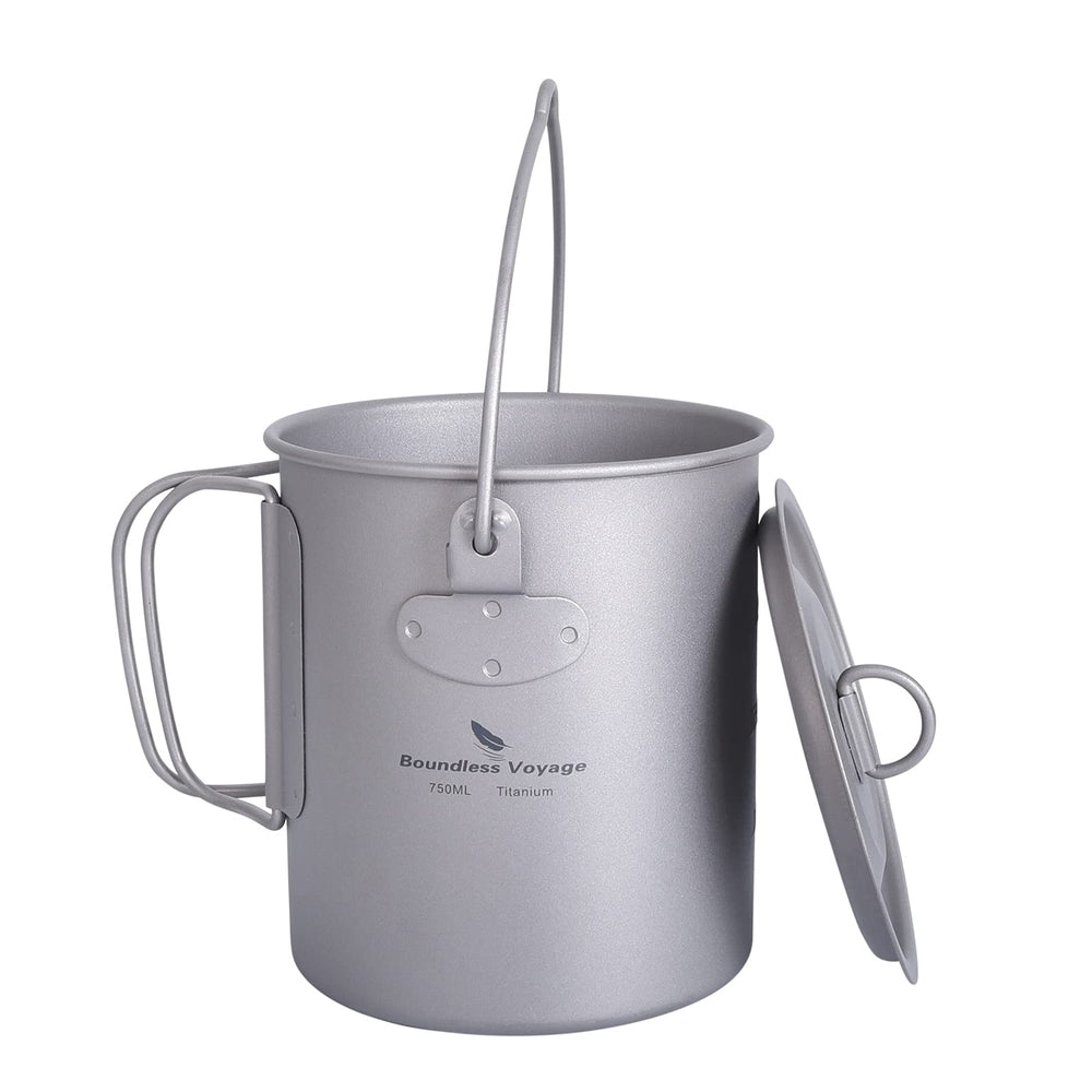 iBasingo 750ml titanium cup with lid for outdoor coffee on the trail