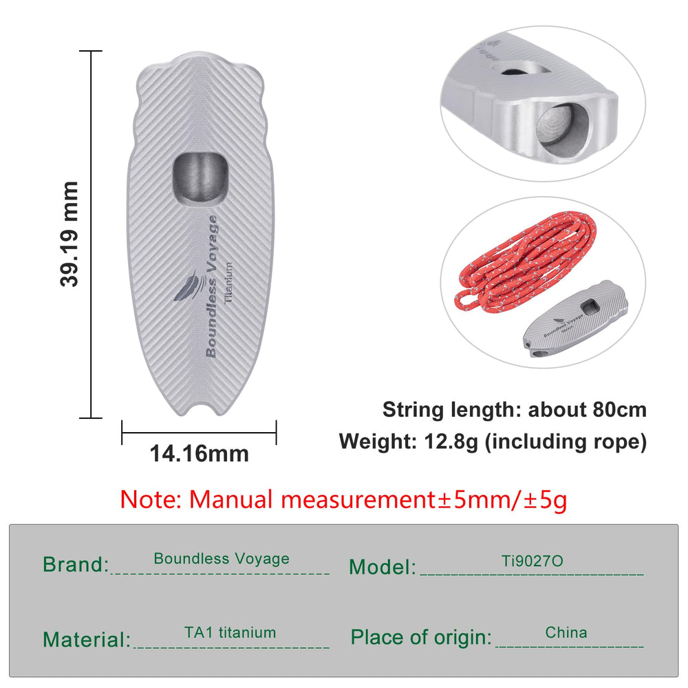 iBasingo anti-corrosion TA1 titanium whistle resists rust in tough outdoor conditions.