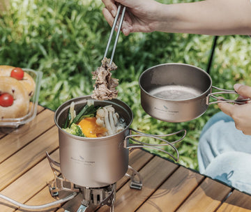 iBasingo titanium camping cookware ready for backpacking adventures