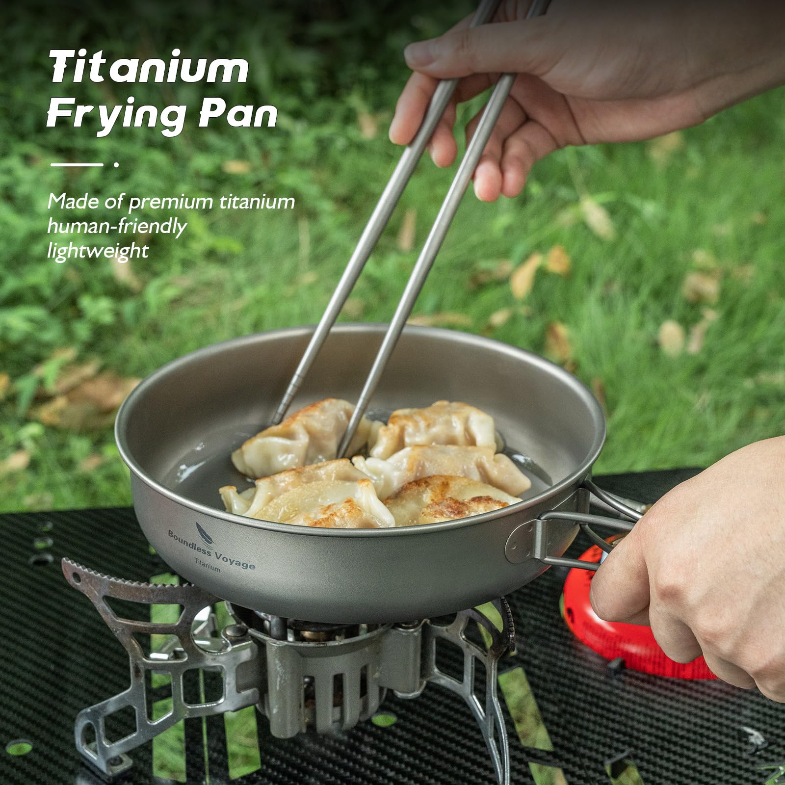 iBasingo heat-conduction pan offers quick heating for efficient campsite meals.