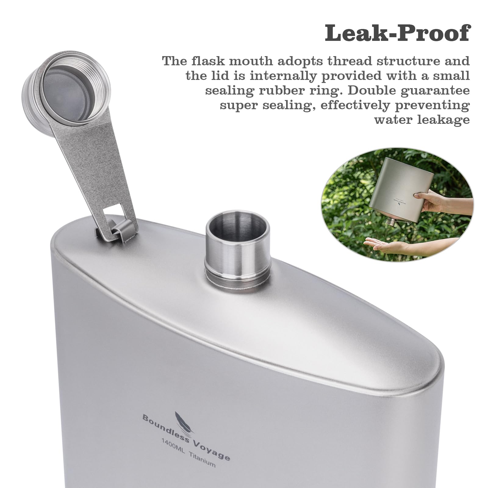 iBasingo Matte finish titanium flask offers rugged grip and patina.