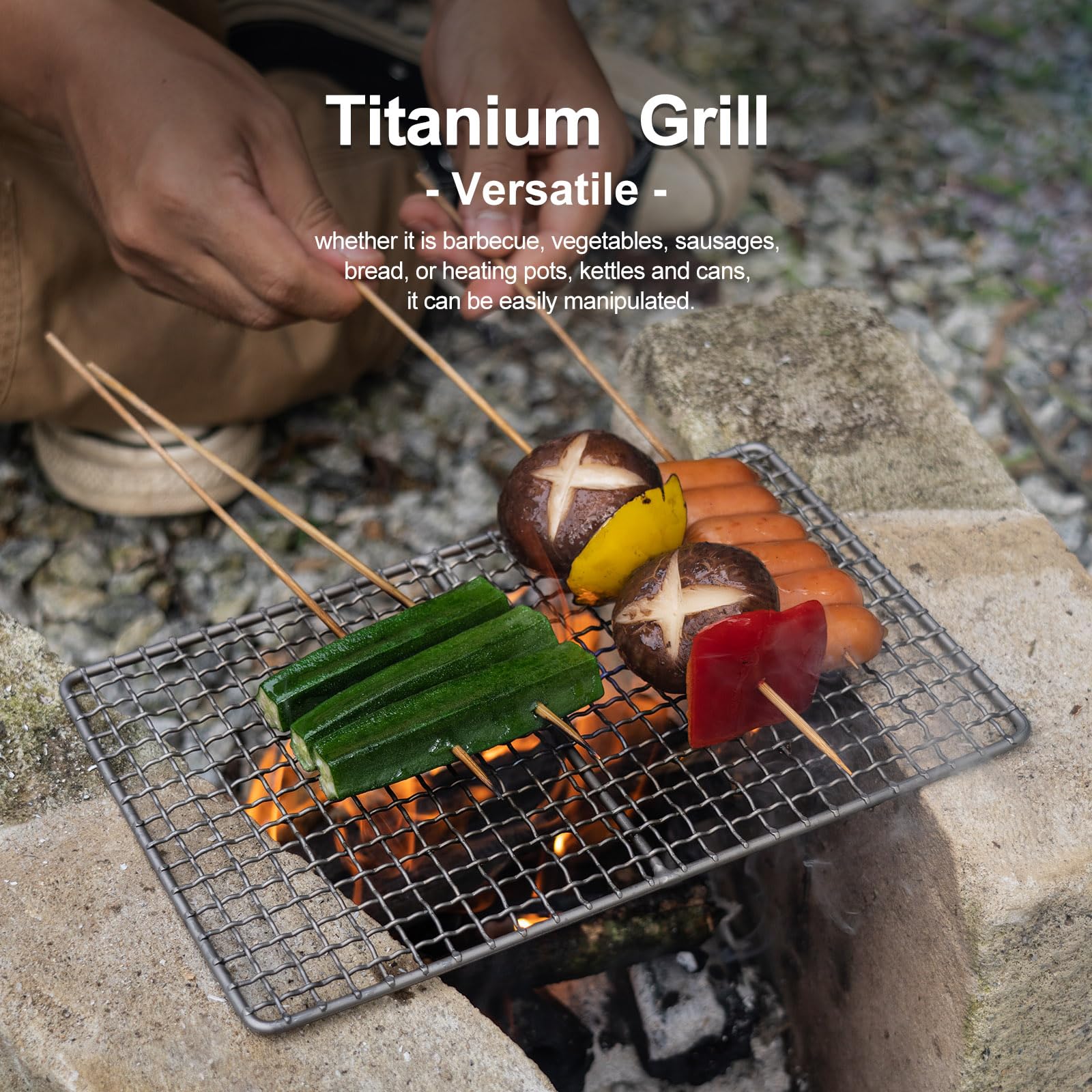 iBasingo mini outdoor titanium grill mesh close up shows durable construction