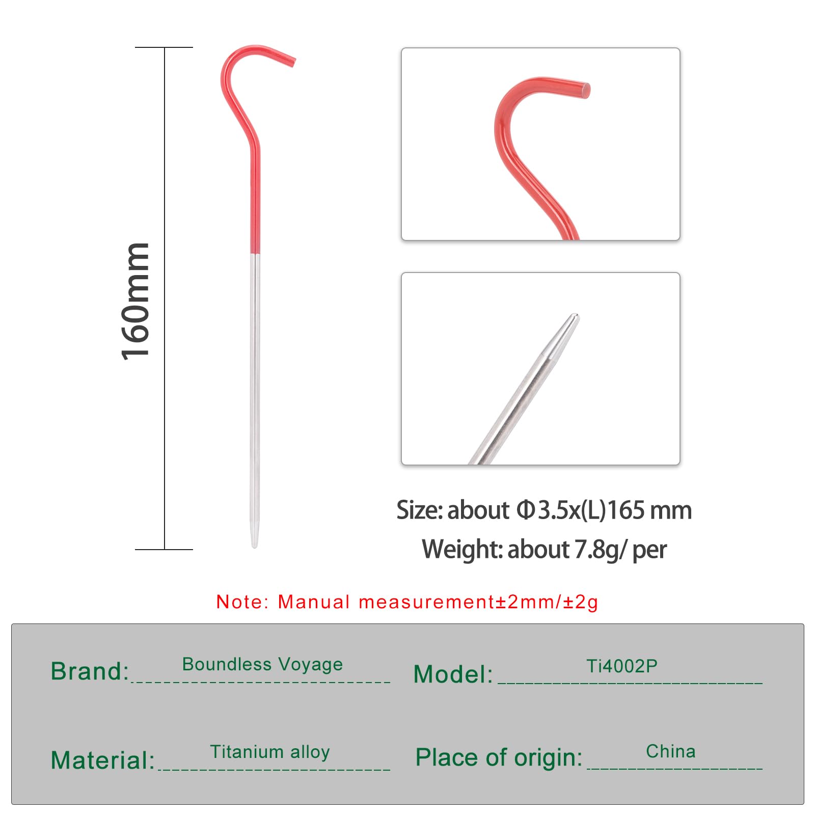 iBasingo orange-silver titanium peg shows lightweight, durable camp stake design
