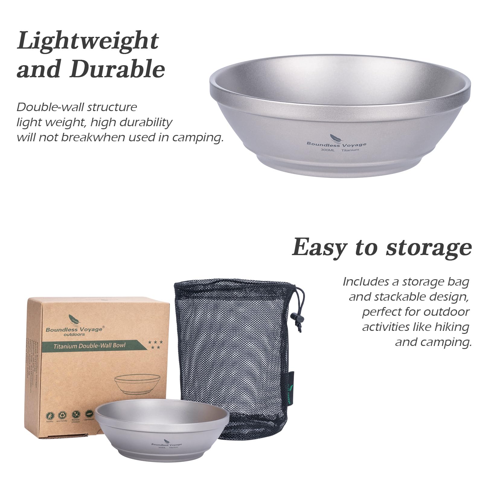 iBasingo titanium bowl bottom stamp enhances stability on uneven camp surfaces.