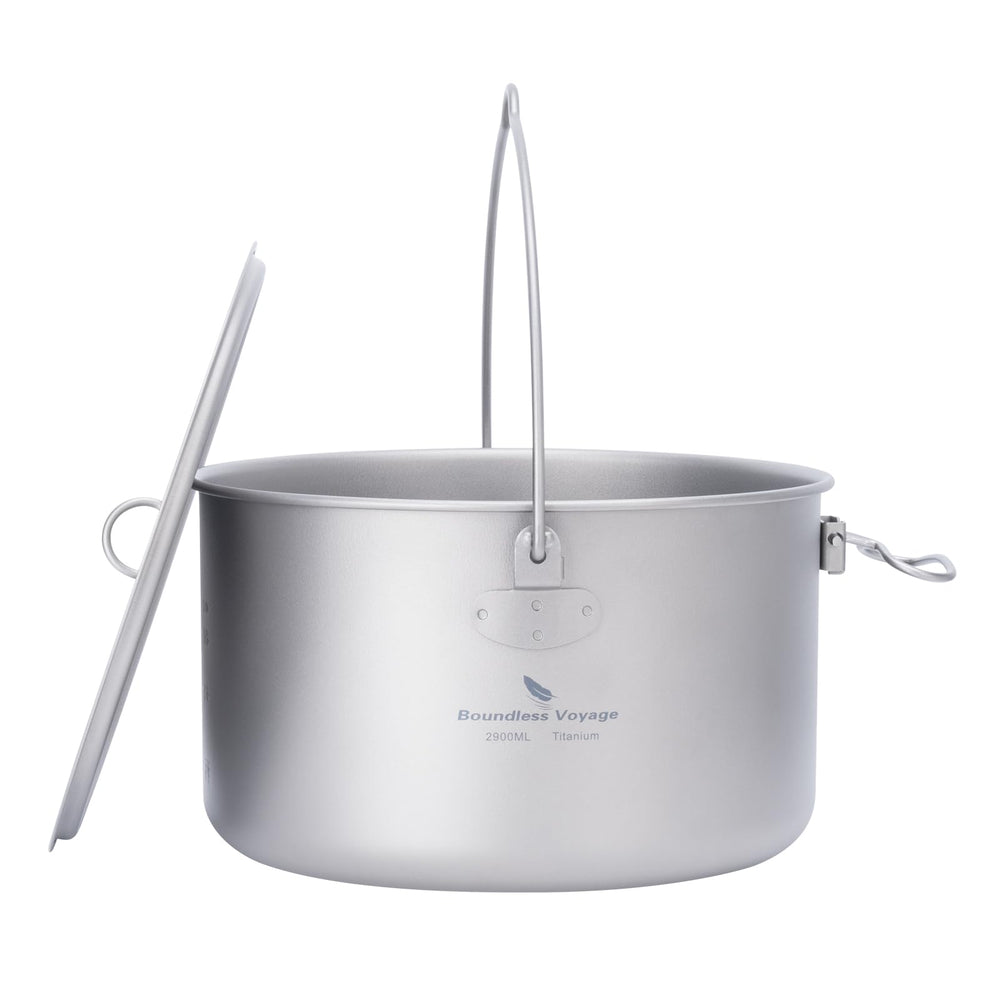 iBasingo titanium camping pot 2900ml with lid for group meals on the trail