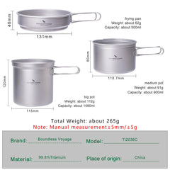 iBasingo titanium cookware folding-handle shows portable backpacking design.