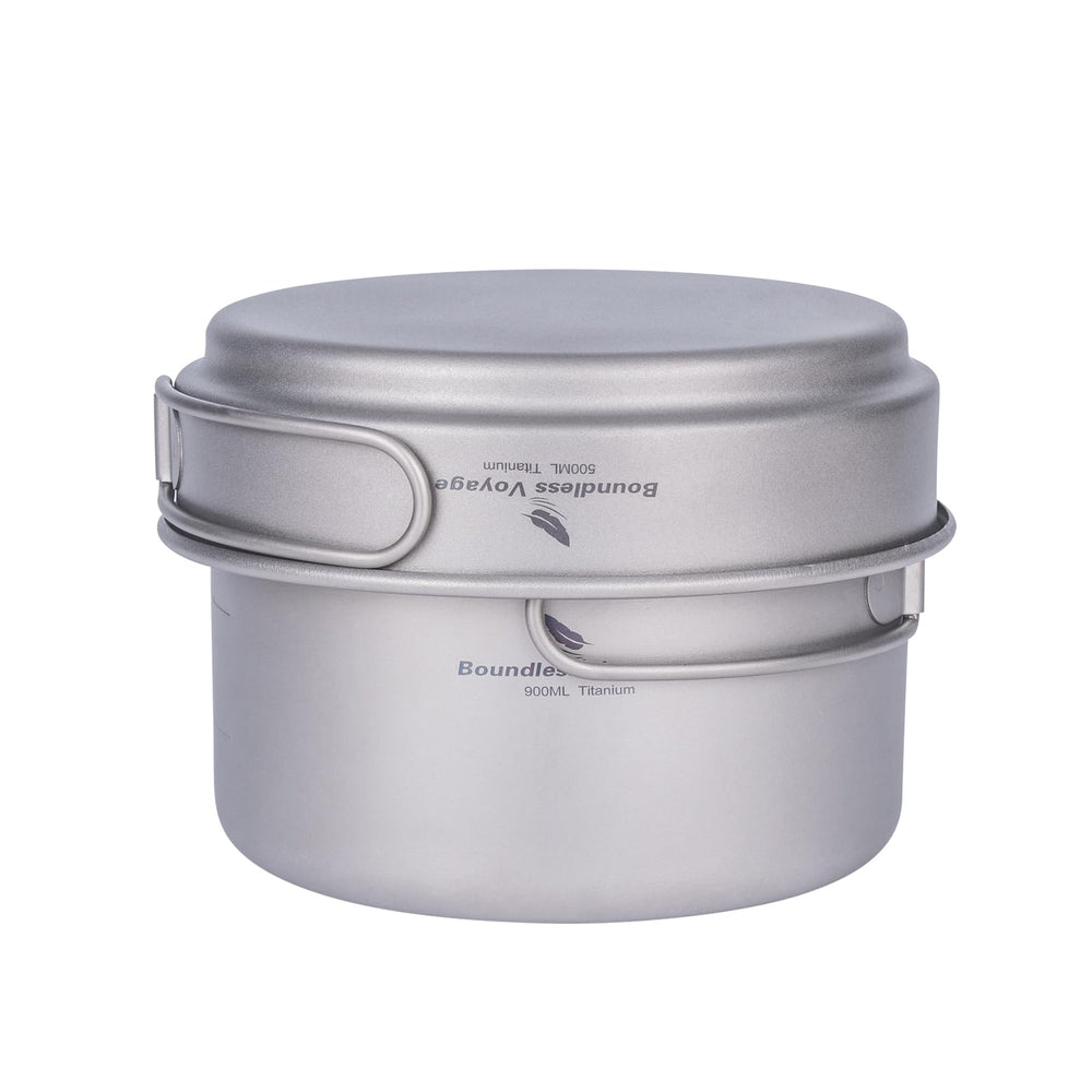 iBasingo titanium cookware overview showing compact, stackable design for backpacking.