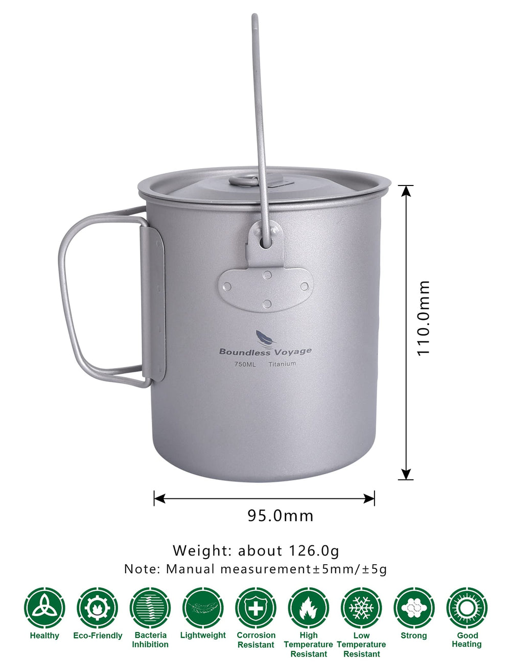iBasingo titanium cup with folding handle reduces burns and saves space