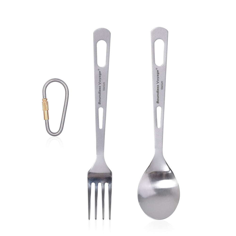 iBasingo titanium cutlery compact fork and spoon for travel and camping