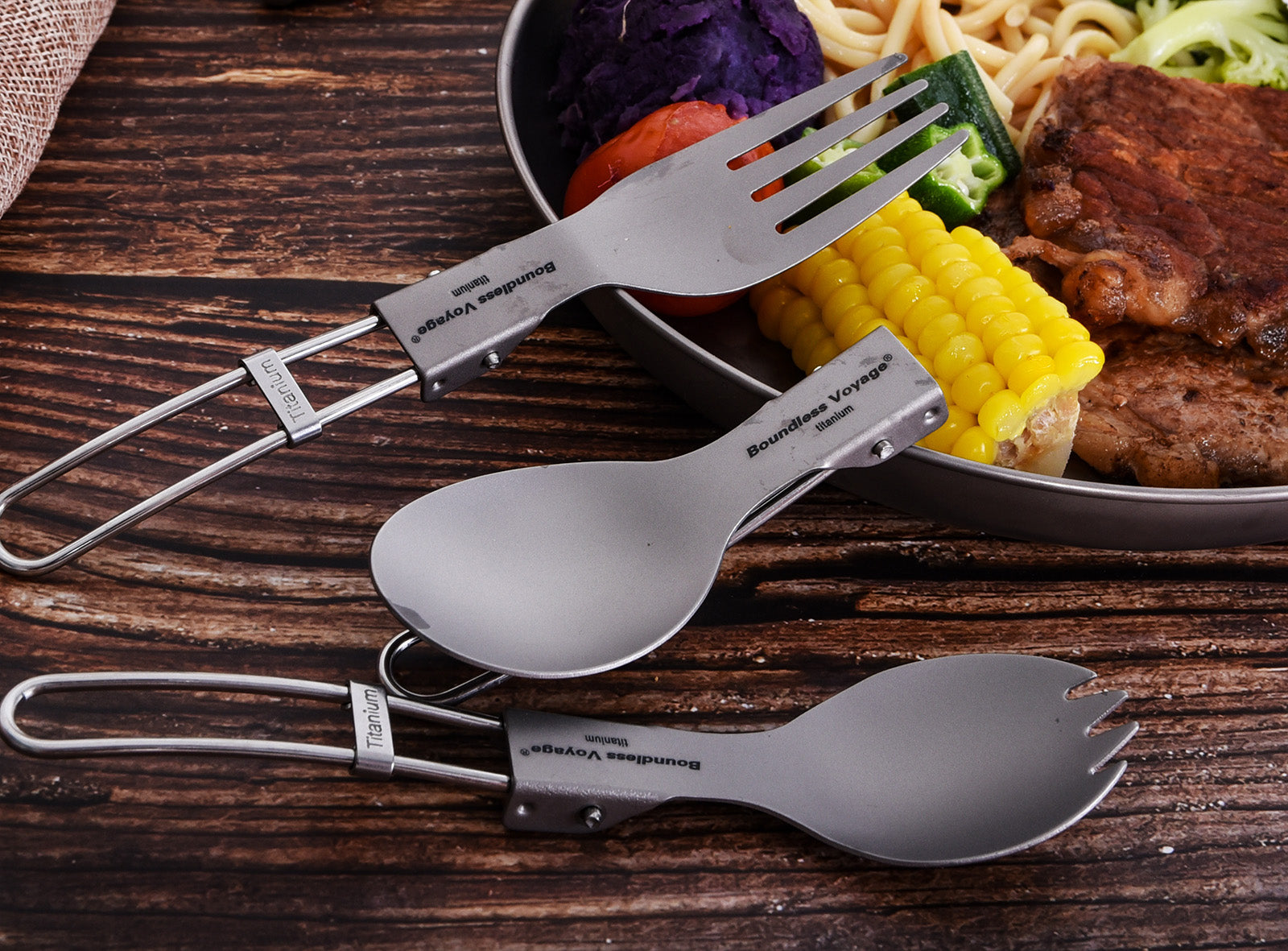 iBasingo titanium dinnerware set foldable with hanging design for storage