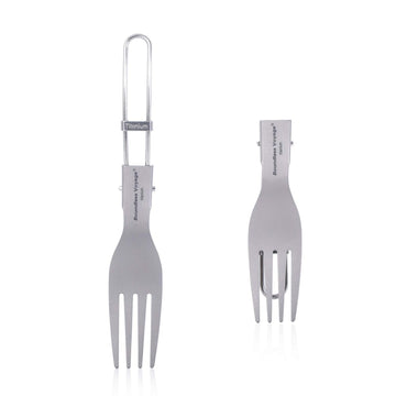 iBasingo titanium fork with folding handle in compact form, perfect for camping and travel