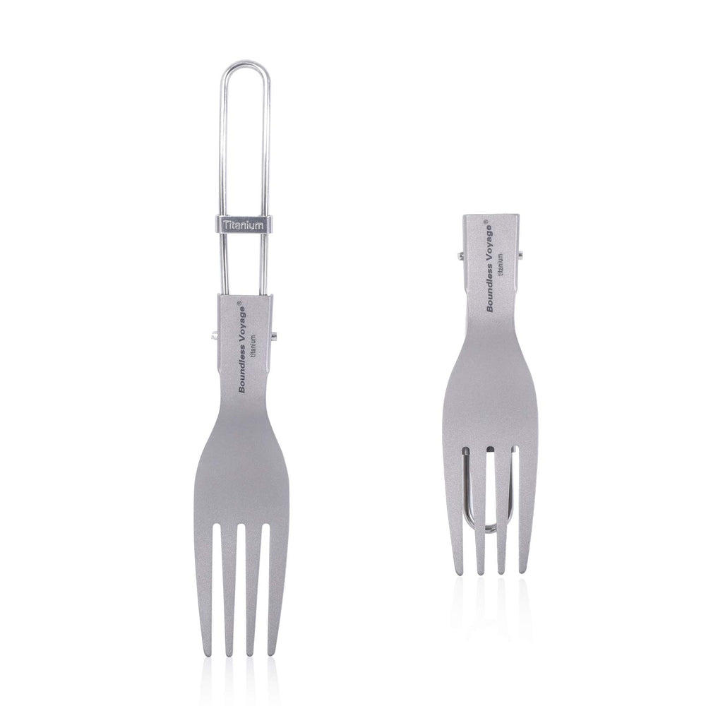 iBasingo titanium fork with folding handle in compact form, perfect for camping and travel