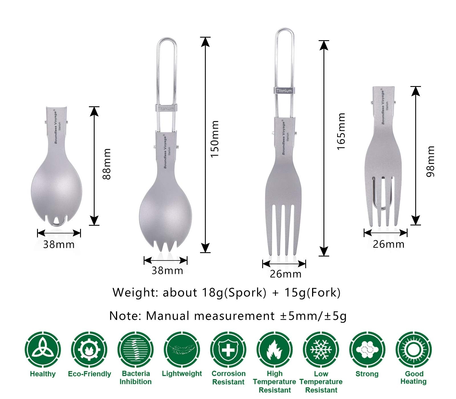 iBasingo titanium fork folding handle for compact travel