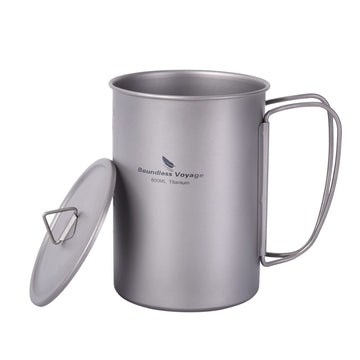 iBasingo titanium mug 600ml wide mouth in outdoor setting for easy water access.