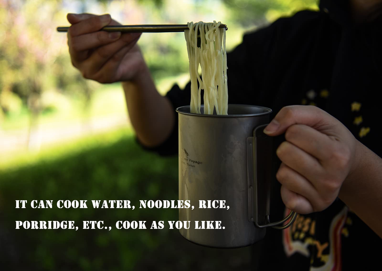 iBasingo titanium mug lightweight travel companion for backpacking.