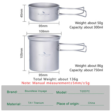 iBasingo titanium pan 300ml with folding handles for compact backpacking meals