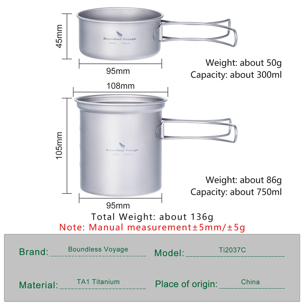 iBasingo titanium pan 300ml with folding handles for compact backpacking meals