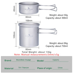 iBasingo titanium pan 300ml with folding handles for compact backpacking meals