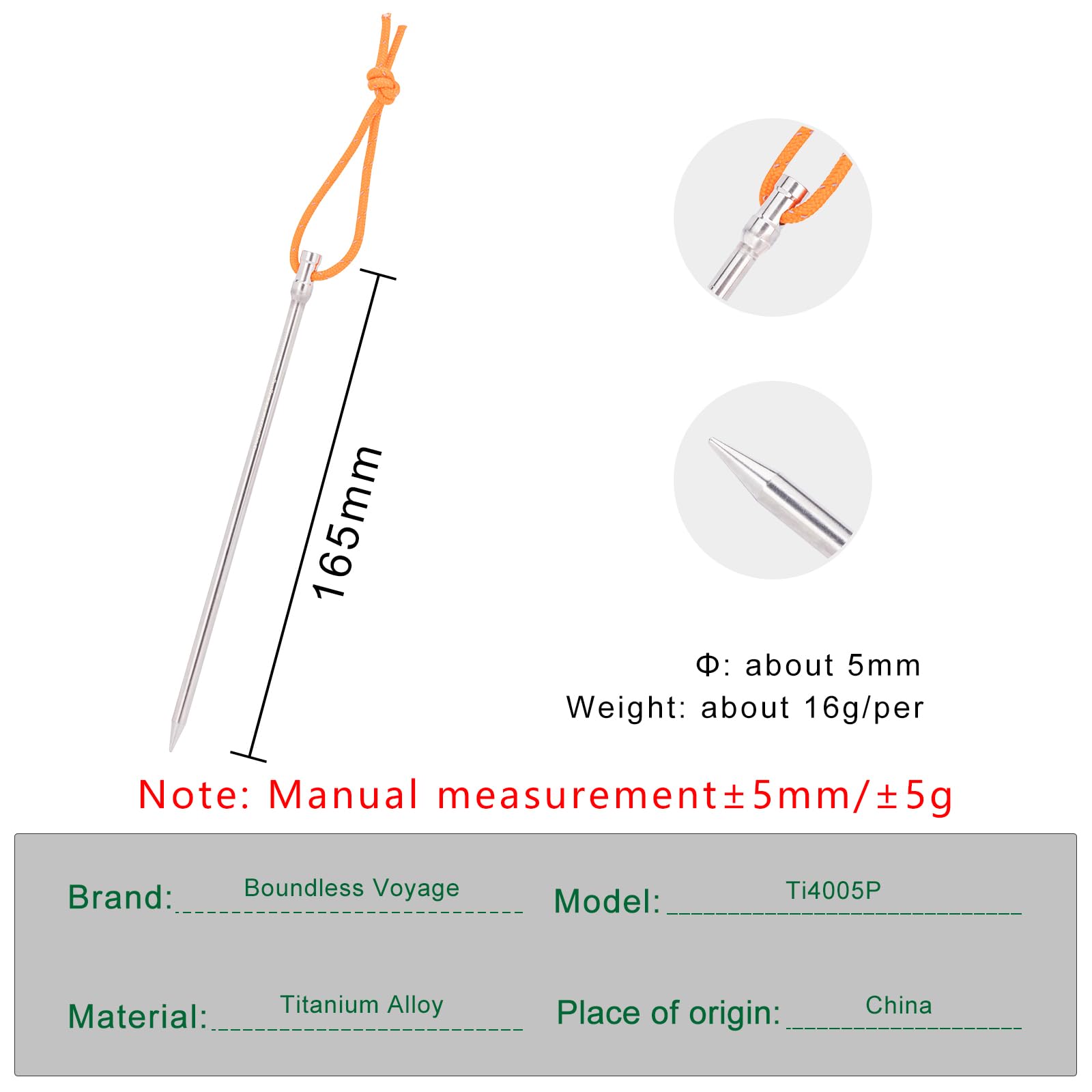 iBasingo titanium peg 16.5 cm shown from the side for scale and grip.