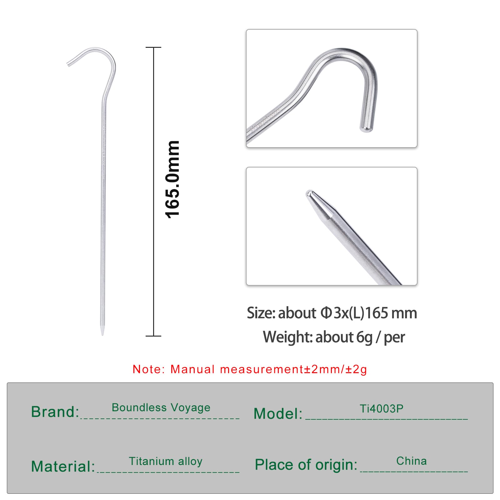 iBasingo titanium peg 165mm long 3mm thick for ultralight backpacking