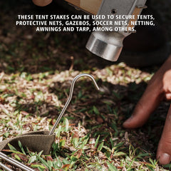iBasingo 200mm stake penetrating hard soil to secure tents