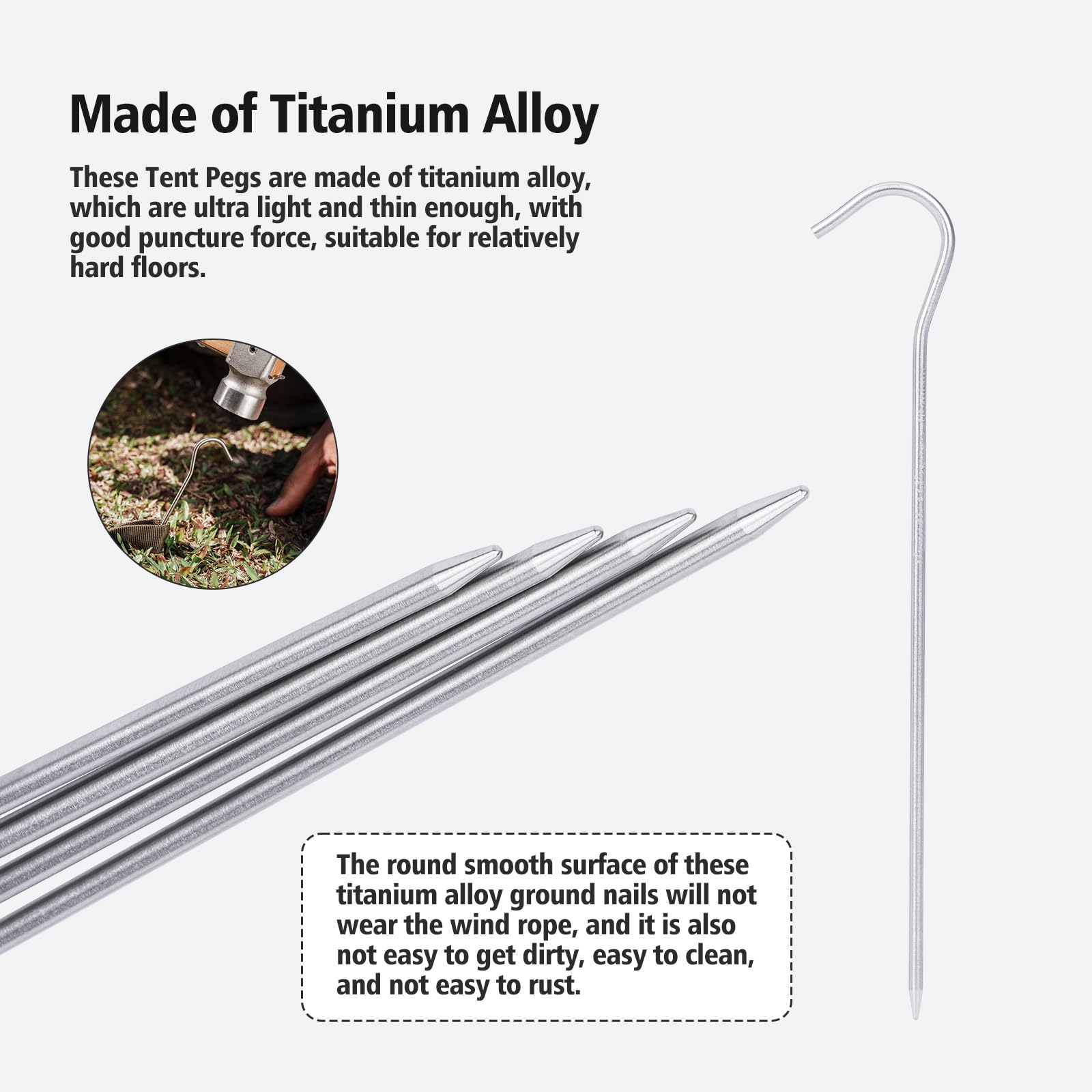 iBasingo titanium peg with reflective pull cord aids easy removal
