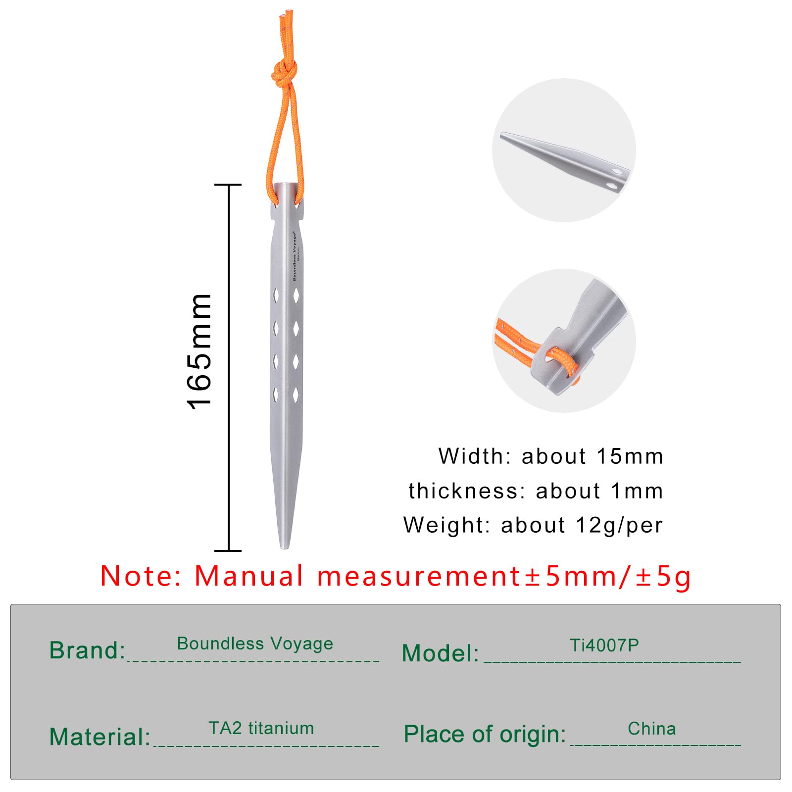 iBasingo titanium pegs 165mm with eight holes for lighter weight and grip