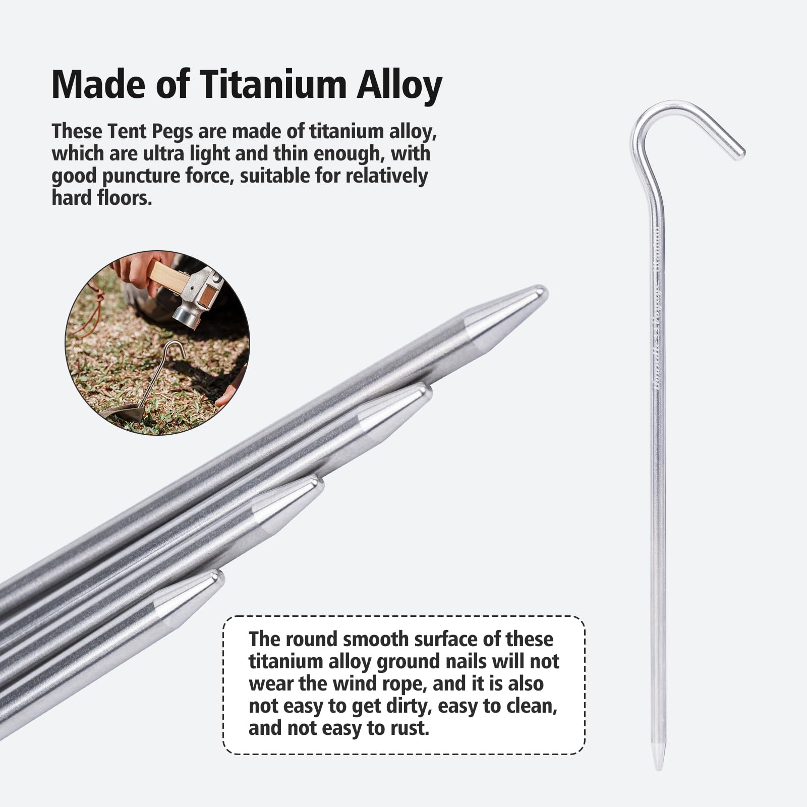 iBasingo 5mm thick titanium peg section highlights extra sturdiness