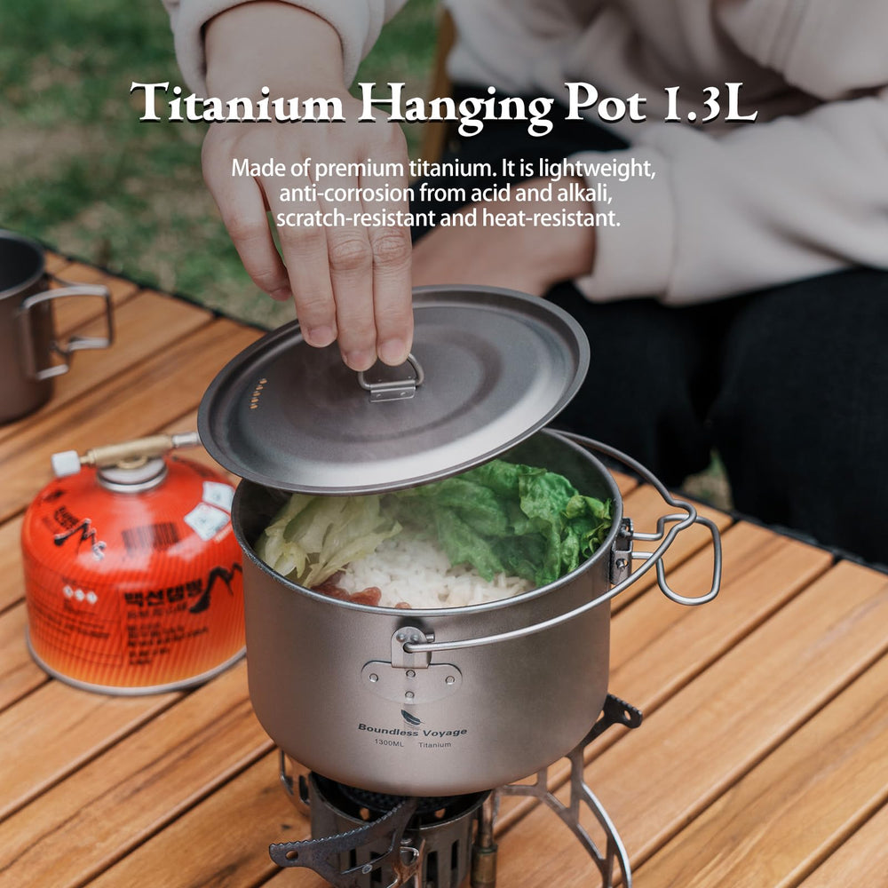 iBasingo titanium pot hanging ring, secure suspension over camp stove.