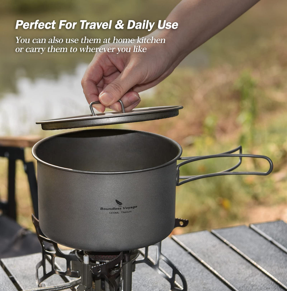 iBasingo titanium soup pot portable design, fits camping trips and picnics.