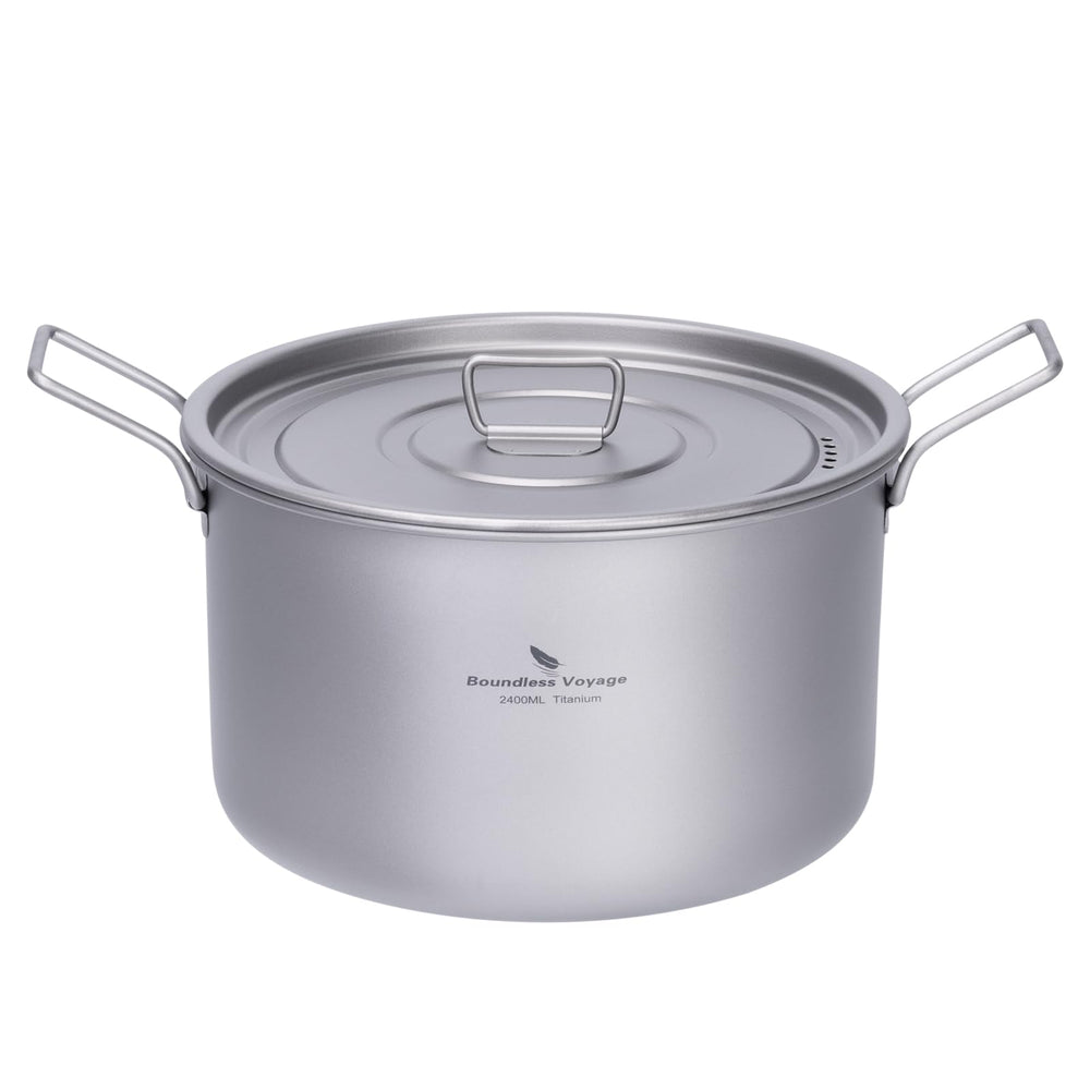 iBasingo titanium soup pot with lid, compact camp cookware for backpacking meals.