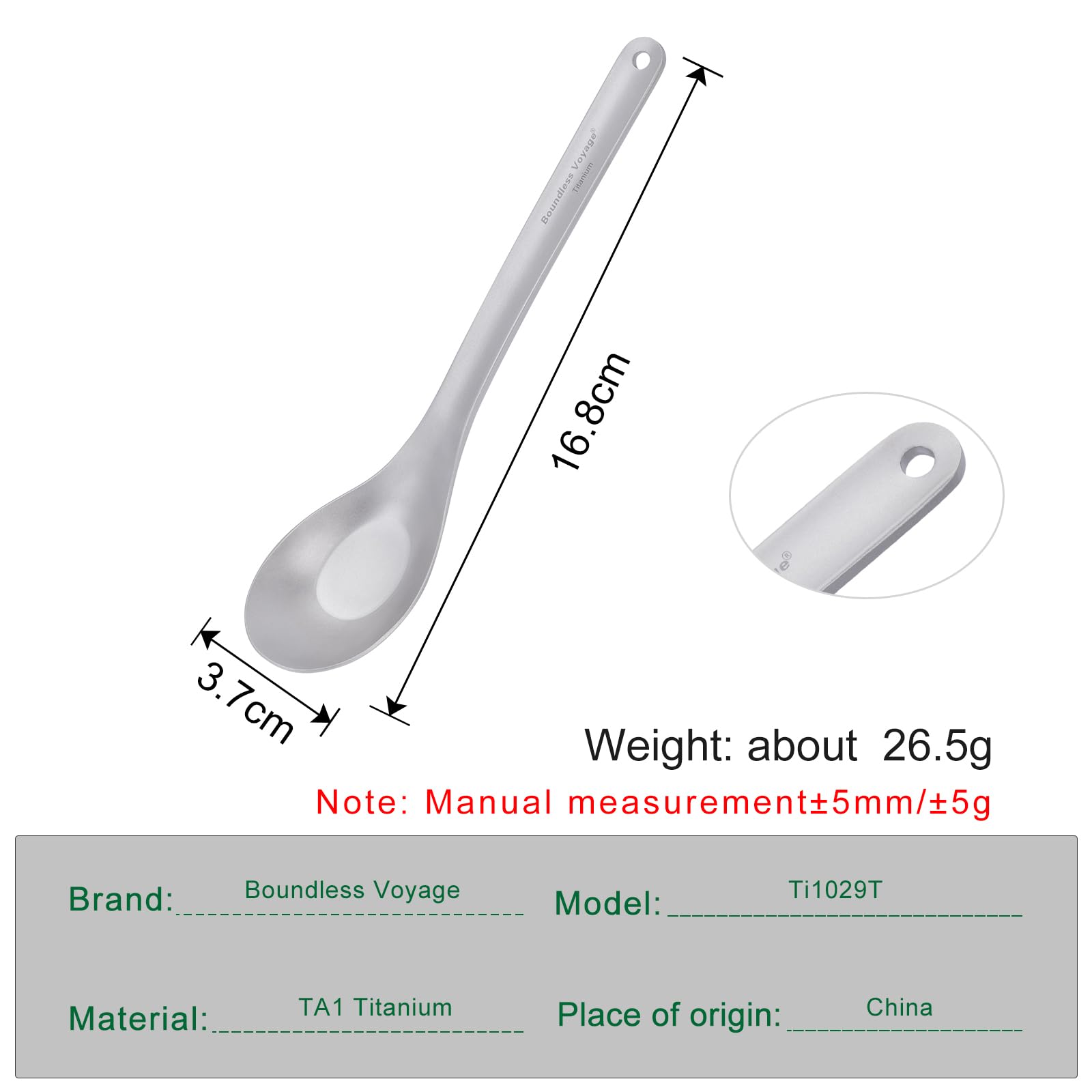 iBasingo titanium spoon with deep bowl helps scoop generous portions during camping meals.