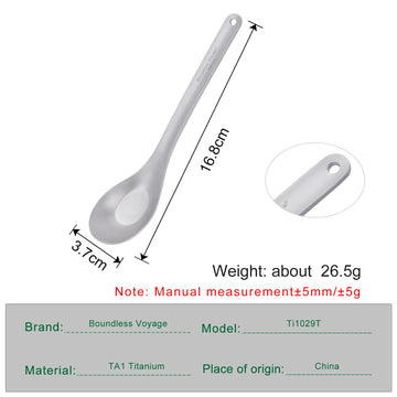 iBasingo titanium spoon with deep bowl helps scoop generous portions during camping meals.