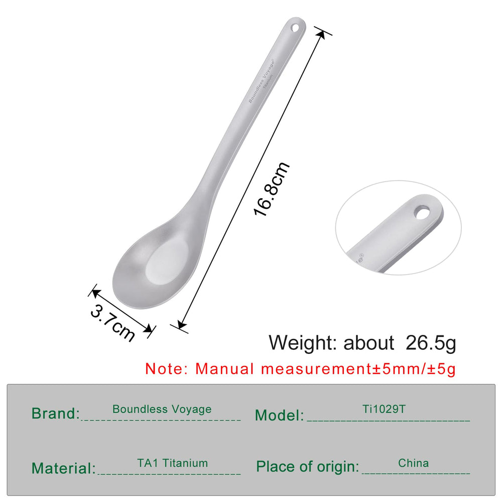 iBasingo titanium spoon with deep bowl helps scoop generous portions during camping meals.