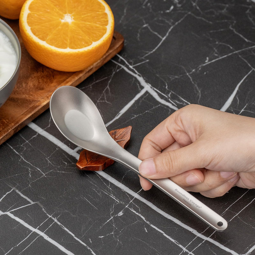 Versatile iBasingo spoon for backpacking, hiking, van life, or survival kits.