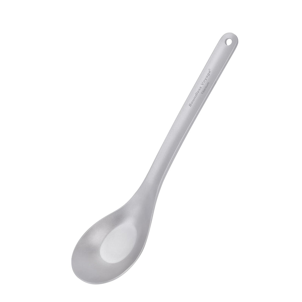 iBasingo titanium spoon with long handle reaches into pots for safe, mess-free meals.