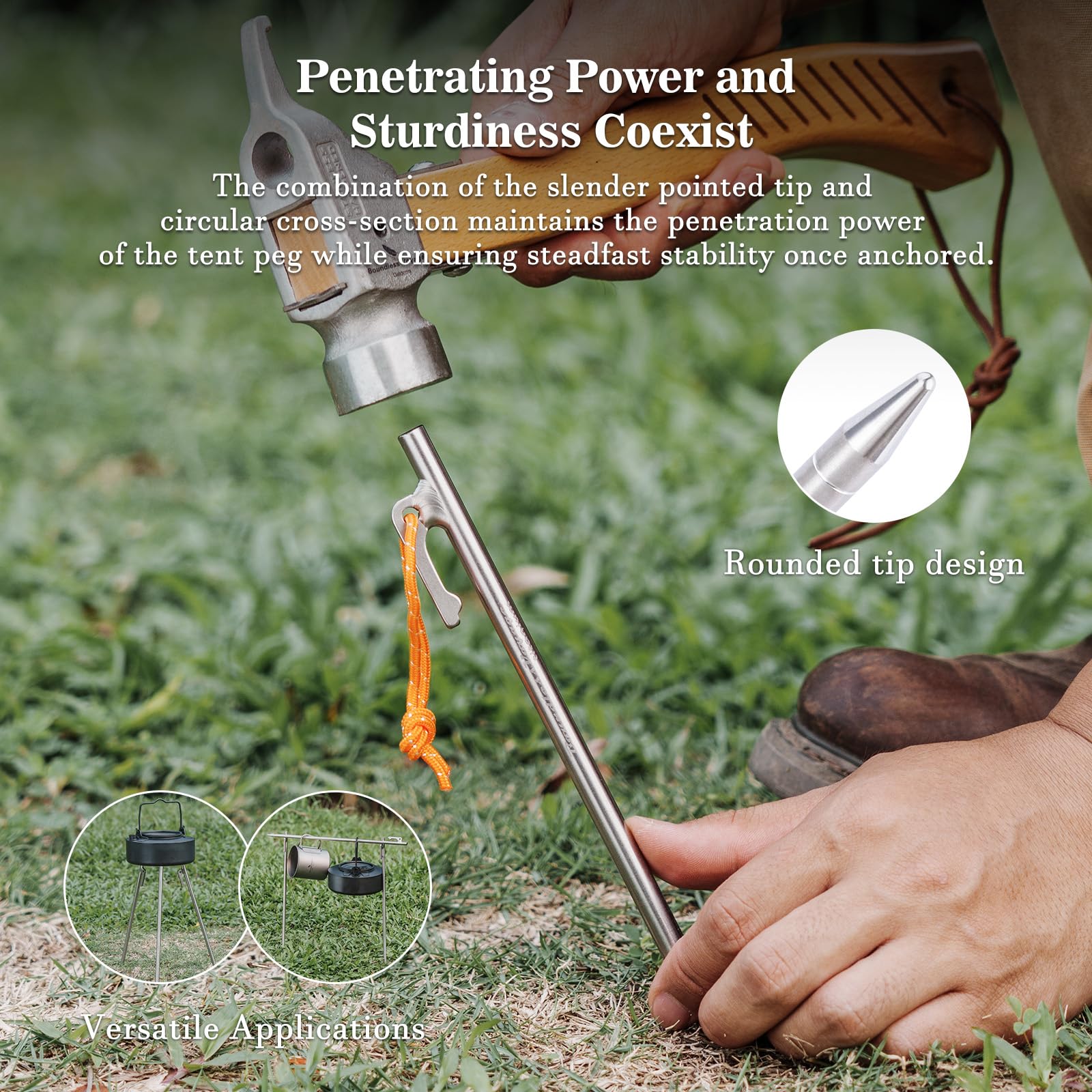 iBasingo 6-pack titanium stakes ready to secure tents and tarps