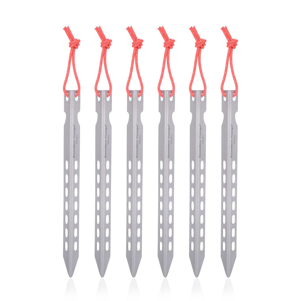 iBasingo titanium tent stake 160mm 6-pack for ultralight, secure anchoring in any terrain.