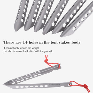 iBasingo titanium tent stake bright color helps locate stakes quickly.