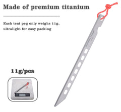 iBasingo titanium tent stake includes reflective pull cord for easy removal.