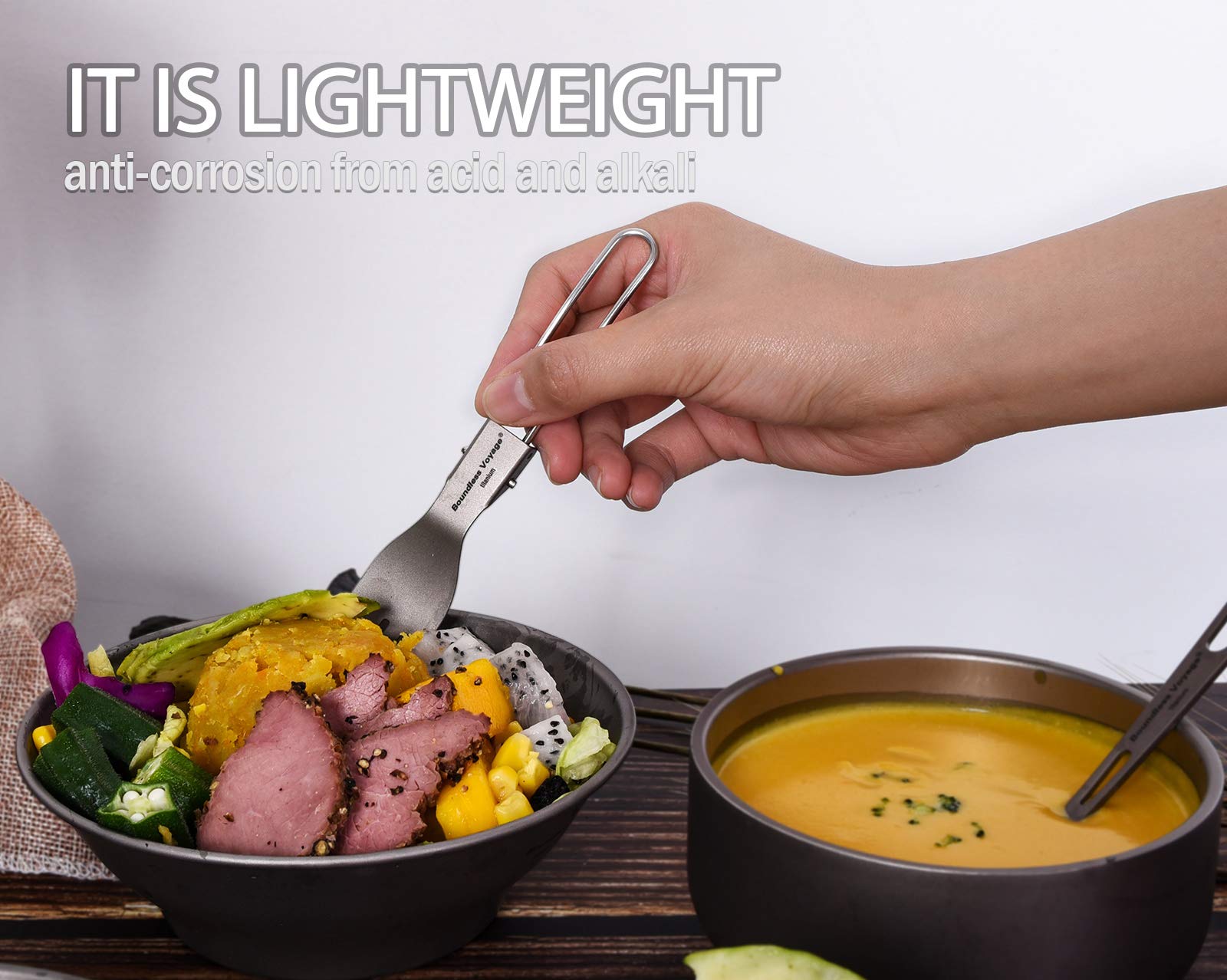 iBasingo ultralight titanium utensil for camping reduces load without sacrificing durability