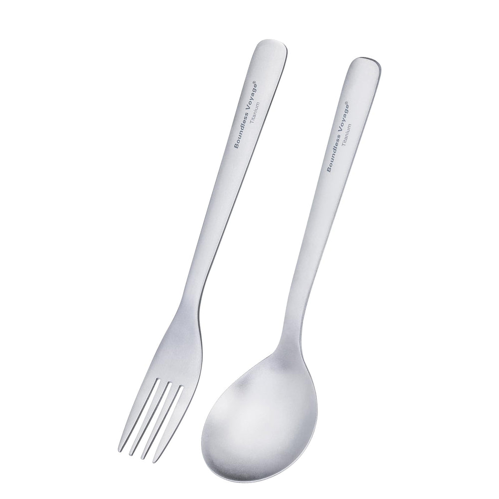 iBasingo titanium long-handle spoon for outdoor dining with a smooth edge