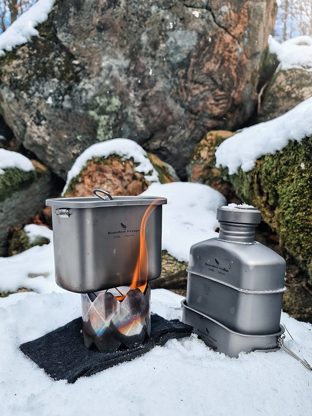 iBasingo ultralight backpacking cookware in a pack