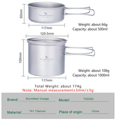 iBasingo ultralight Ti2038C 500ml pot for boiling water at camp